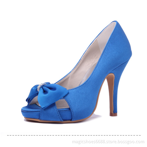 W1347 High Quality Satin Big Size With Bow Wedding Shoes